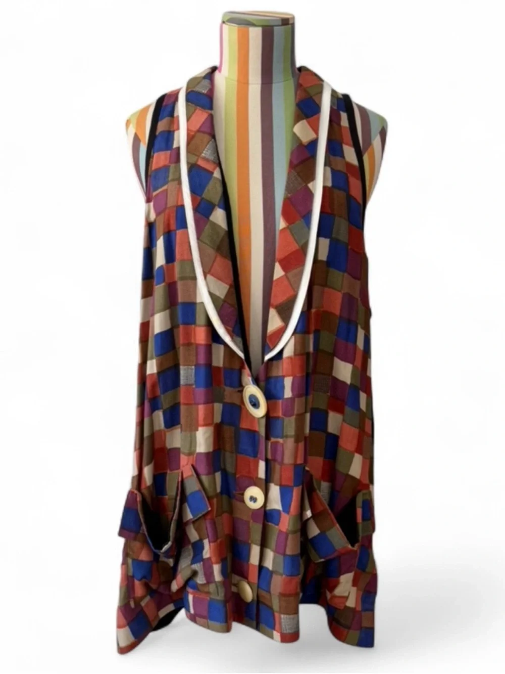 Vintage Janice McCarty Colorful Checkered Oversized Vest - Picture 1 of 8